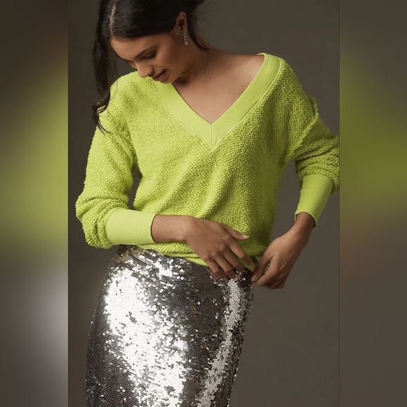 ANTHROPOLOGIE T.La ZURI SWEATSHIRT, SIZE XLARGE, LIME - Picture 2 of 4